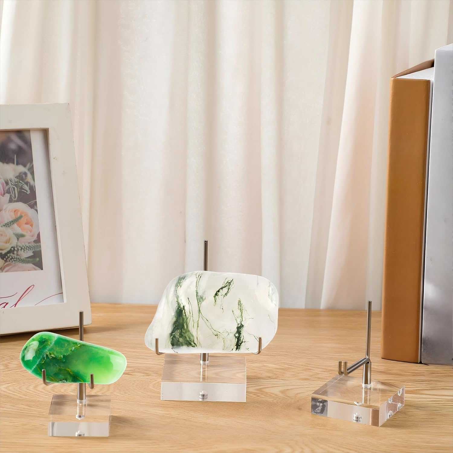 Glenmal 3 Pack Adjustable Metal Arm Display Stand Easel with Acrylic Base for Gemstones Fossils Minerals Plates Collectibles with Adjustable Metal Arms Display Easel Stands Acrylic Base - Image 4