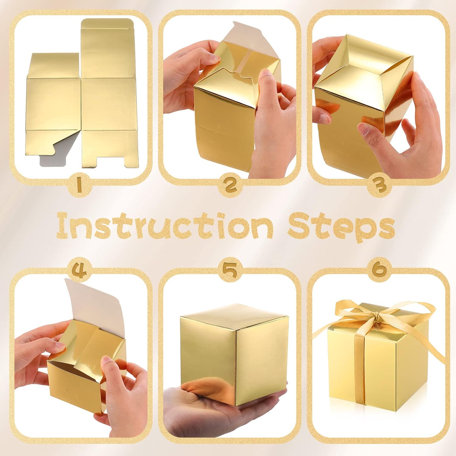 Glenmal 200 Pcs Small Gift Boxes 3 x 3 x 3 Inches Bulk Wedding Favor Candy Boxes with Ribbons Kraft Baby Shower Decorations for Wedding Baby Shower Bridal Shower Birthday Party(Gold) - Image 2