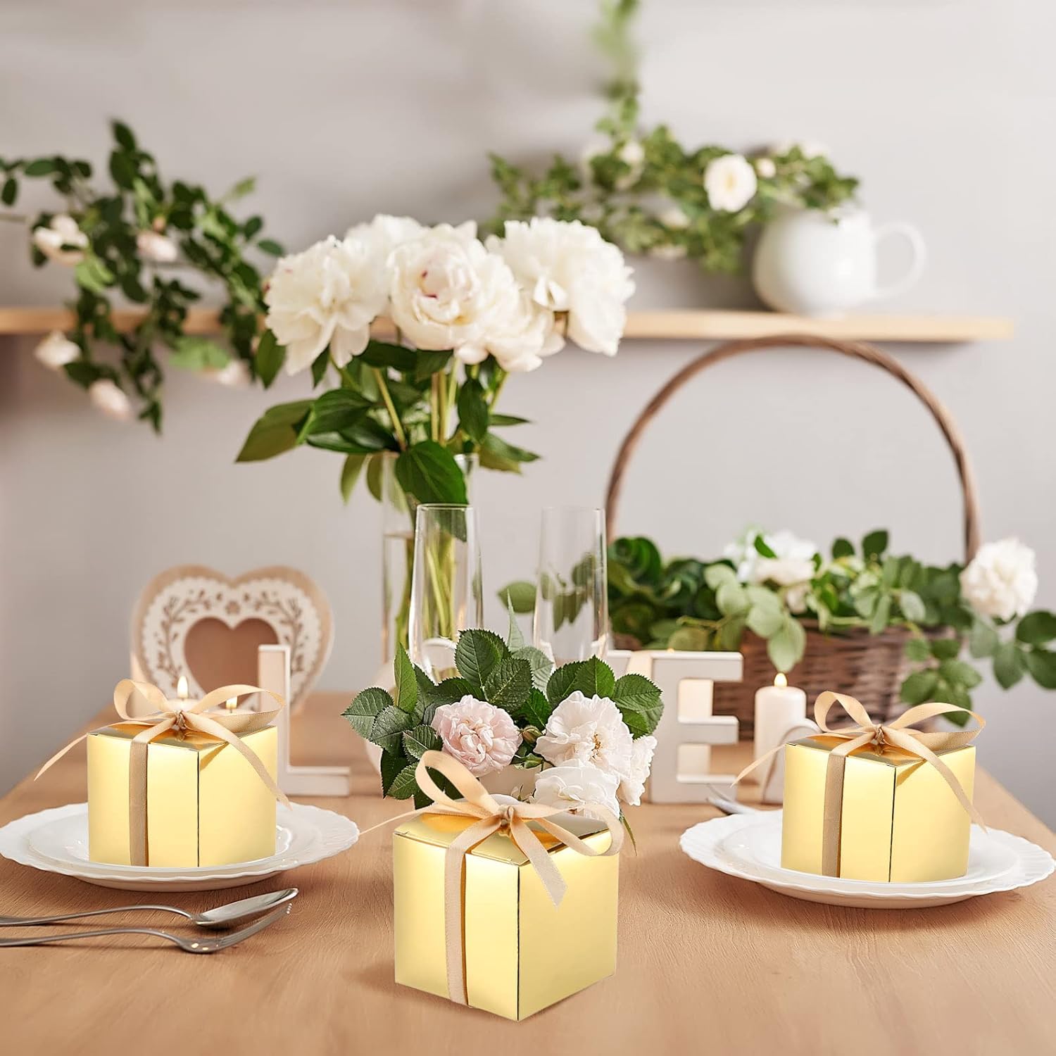 Glenmal 200 Pcs Small Gift Boxes 3 x 3 x 3 Inches Bulk Wedding Favor Candy Boxes with Ribbons Kraft Baby Shower Decorations for Wedding Baby Shower Bridal Shower Birthday Party(Gold) - Image 3