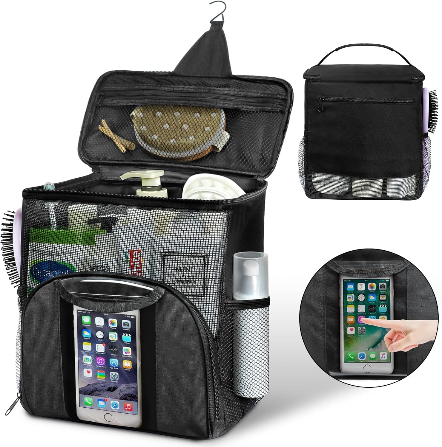 Mesh Shower Caddy Portable Dorm Tote Bag, Quick Dry Hanging Toiletry Bag, Large Capacity Shower Bag for College Dorm Room Essentials for Boys and Girls for Bath Camping (Black) - Image 1