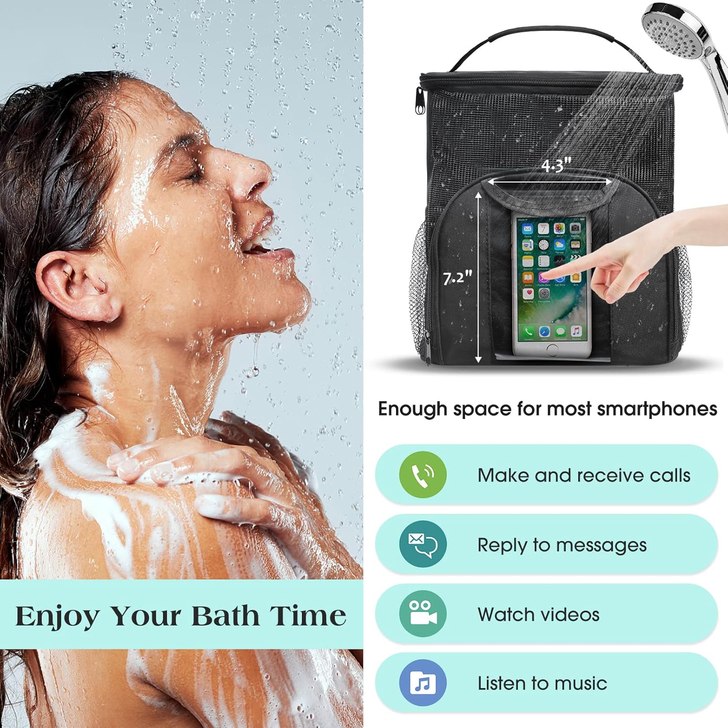 Mesh Shower Caddy Portable Dorm Tote Bag, Quick Dry Hanging Toiletry Bag, Large Capacity Shower Bag for College Dorm Room Essentials for Boys and Girls for Bath Camping (Black) - Image 5