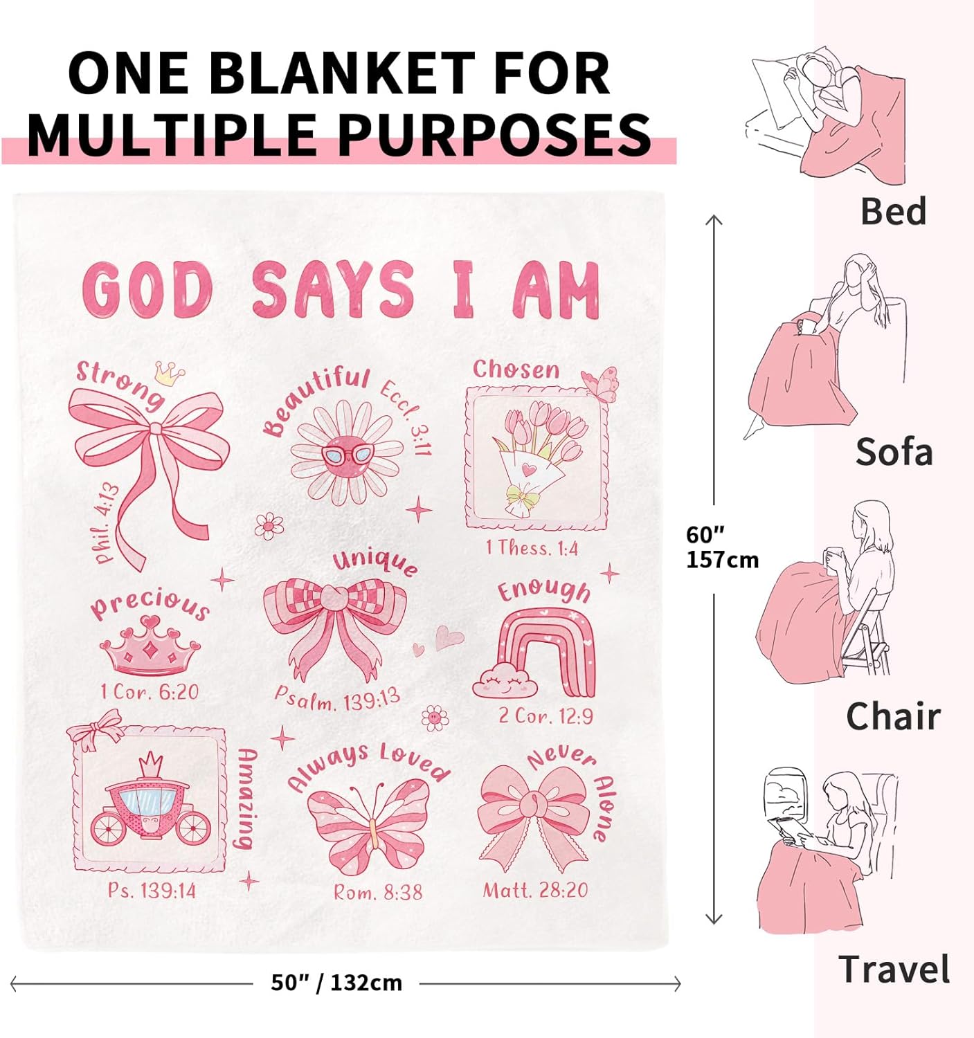 Baptism Gifts for Girl Christening, Christian Gifts for Girls, Flannel Soft Girl Blanket Decor, Christian Gift for Women on Birthday Christmas, Bible Verse Scripture Prayer Blanket - Image 3