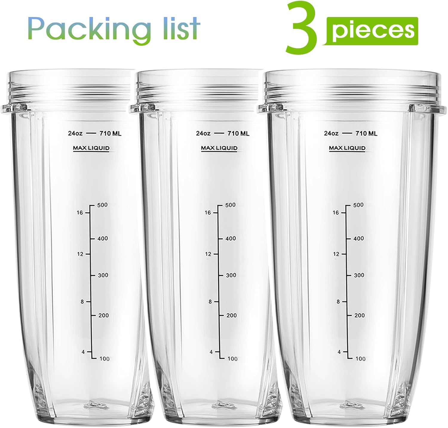 3-Pack 24oz Ninja Blender Cups, Blender Replacement Parts Compatible with Ninja Auto-iQ Series Blenders BL480 BL481 BL482 BL640 BL682 BL2012 BN801 - Image 2
