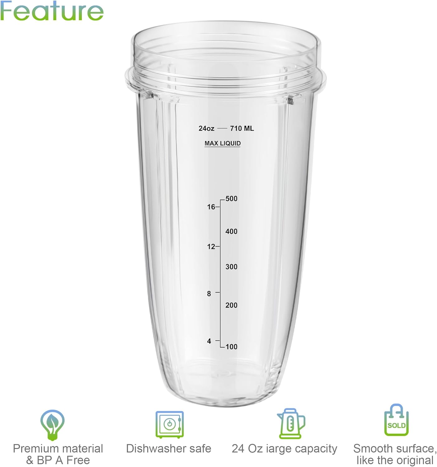 3-Pack 24oz Ninja Blender Cups, Blender Replacement Parts Compatible with Ninja Auto-iQ Series Blenders BL480 BL481 BL482 BL640 BL682 BL2012 BN801 - Image 4