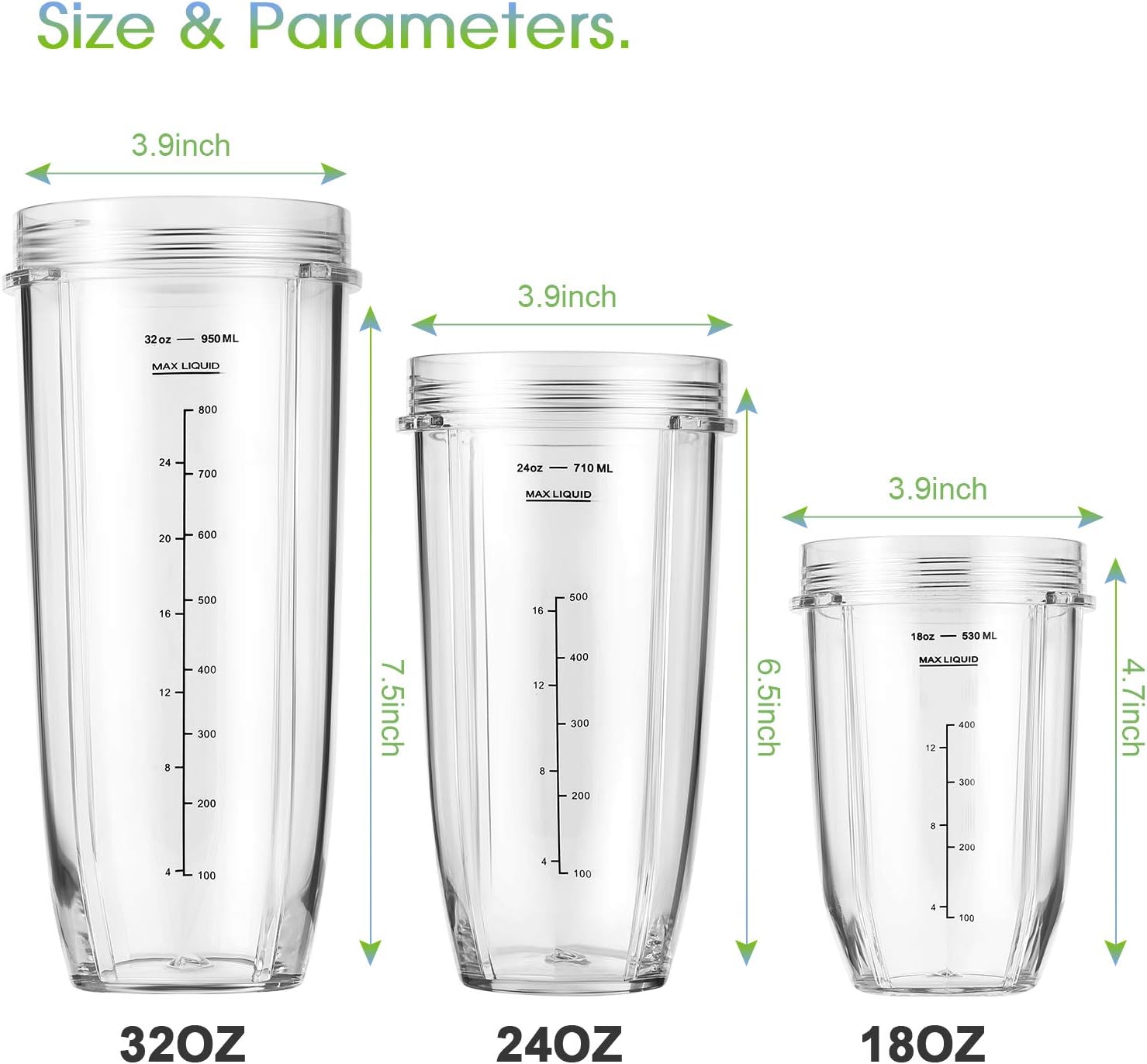 3-Pack 24oz Ninja Blender Cups, Blender Replacement Parts Compatible with Ninja Auto-iQ Series Blenders BL480 BL481 BL482 BL640 BL682 BL2012 BN801 - Image 5