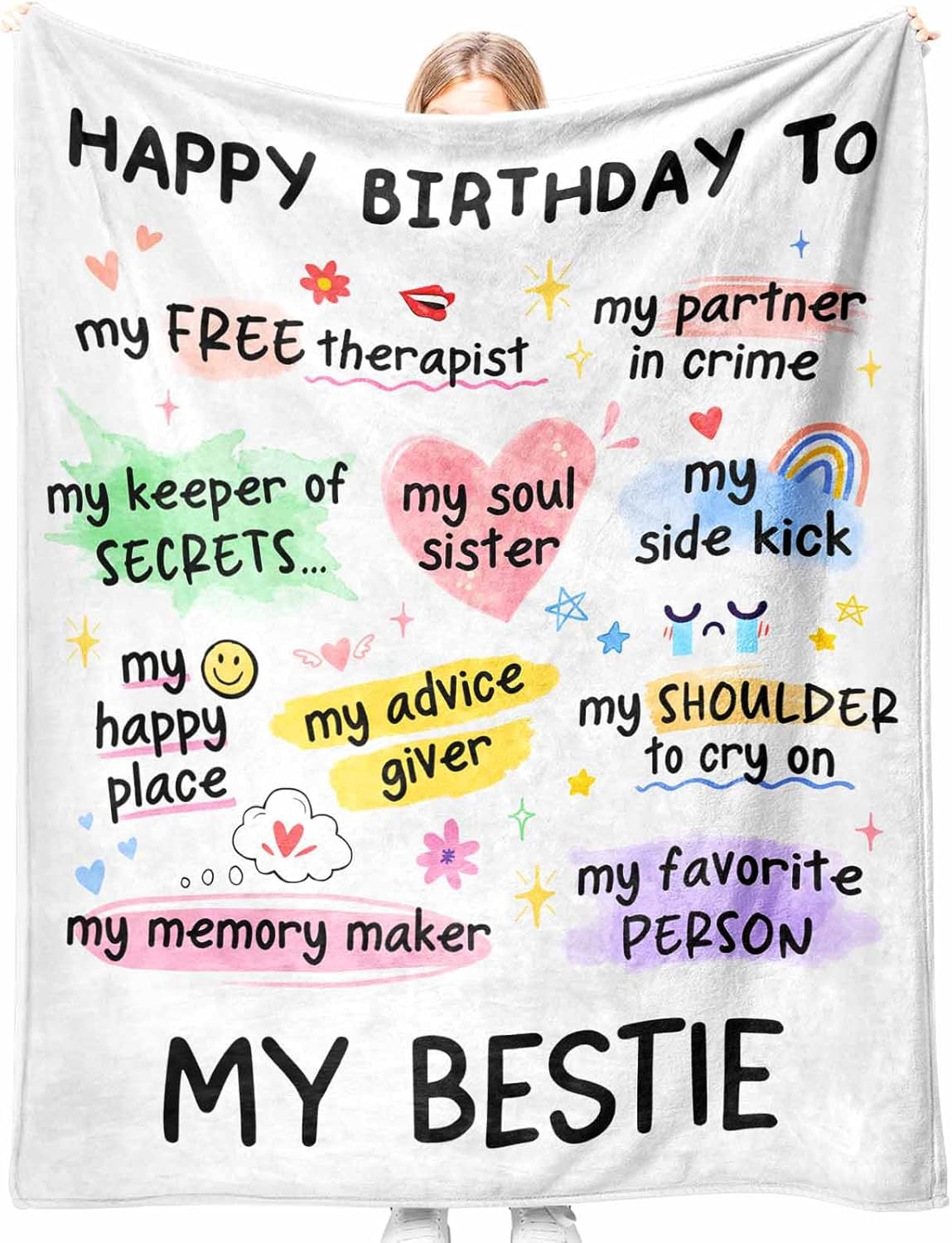 Best Friend Bestie Birthday Gifts for Women, Soft Flannel Blanket, Friend Birthday Gifts for Women Friendship, Happy Bday for Bestie BFF, 50'' x 60'' - Image 1