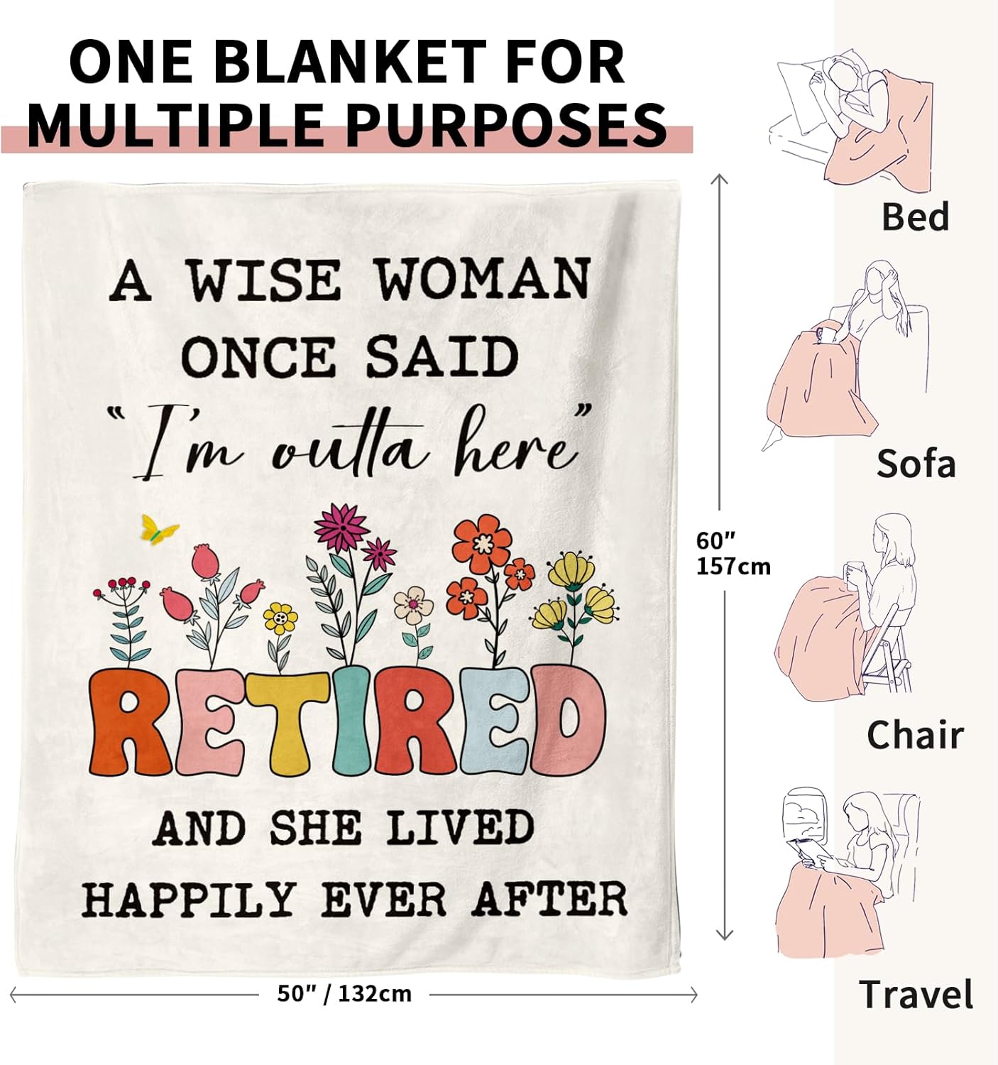 Retirement Gift for Woman 2026, Soft Flannel Retirement Blankets for Women, Best Retired Gifts for Women, Funny Retirement Gifts for Teacher Coworker Friend Nurse Boss Famale - 50'' x 60'' - Image 3