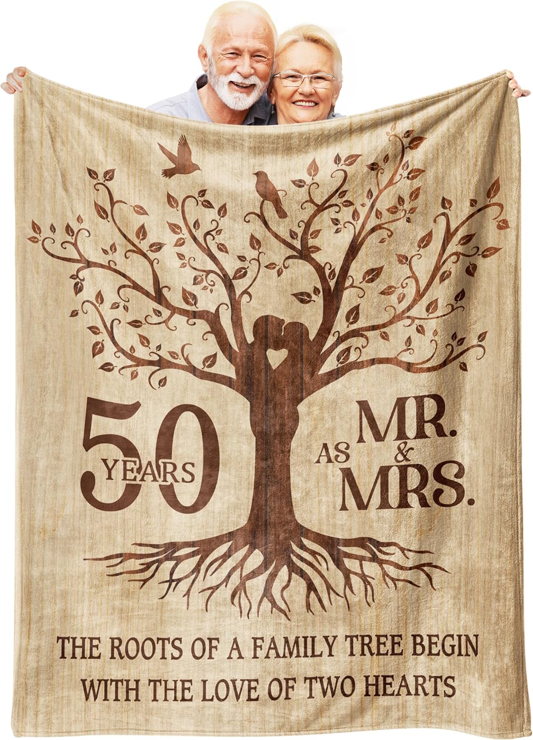 Happy 50th Anniversary Wedding Gifts, Flannel Soft Blanket Decor, Golden 50th Anniversary Romantic Gifts for Couple Parents, 50 Year Wedding Anniversary Decorations - 50x60 inches - Image 1