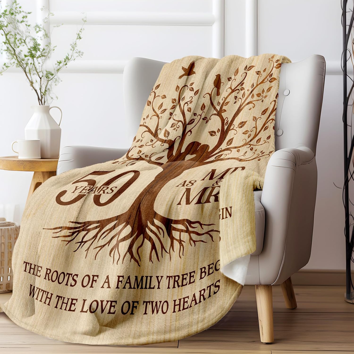 Happy 50th Anniversary Wedding Gifts, Flannel Soft Blanket Decor, Golden 50th Anniversary Romantic Gifts for Couple Parents, 50 Year Wedding Anniversary Decorations - 50x60 inches - Image 6