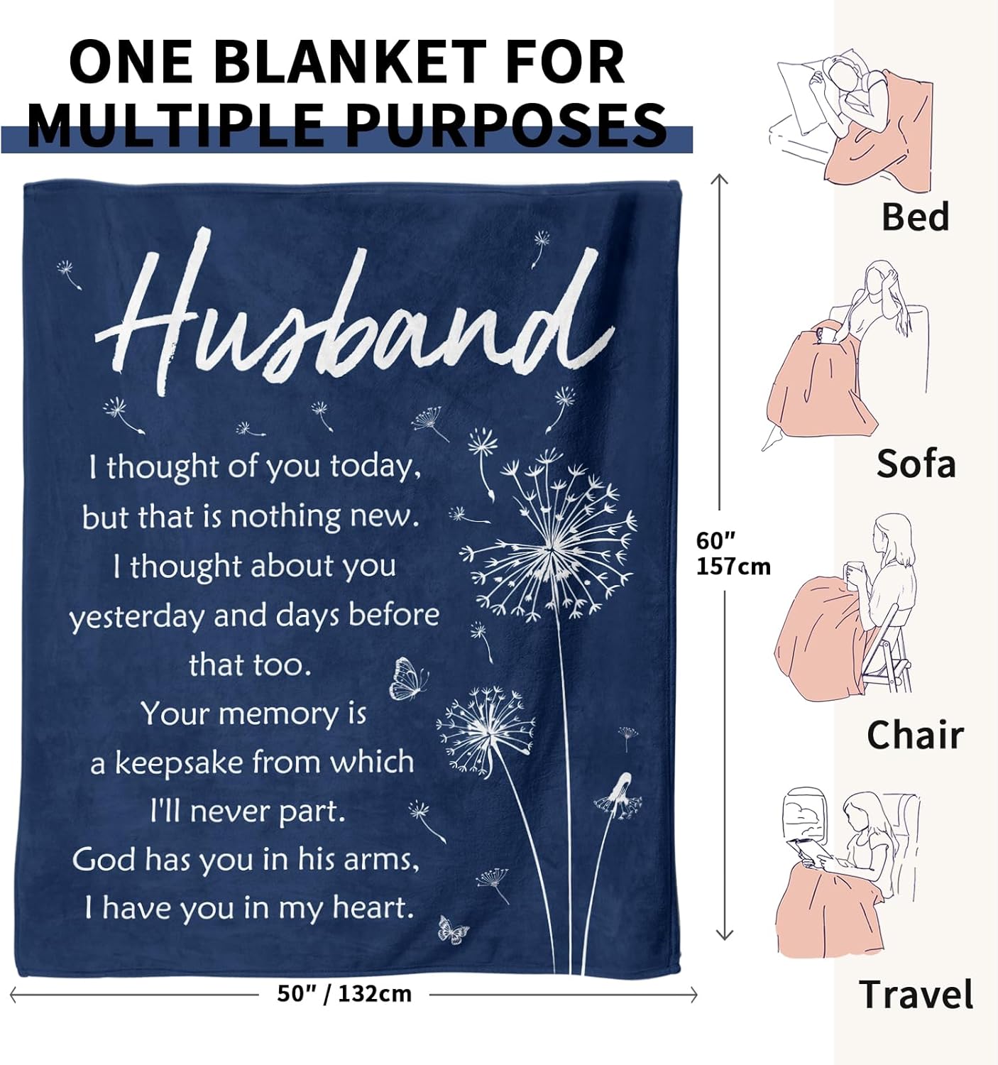 Sympathy Memorial Gifts for Loss of Husband, Soft Flannel Memorial Blanket, Remembrance Condolences Bereavement Gifts Idea in Memory of Husband, 50x60 inches - Image 3