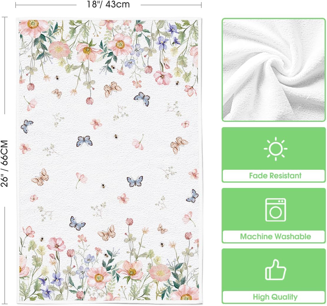 Floral Leaves Butterfly Spring Kitchen Towels Dish Towels, 18x26 Inch Seasonal Summer Decoration Hand Towels Set of 2 - Image 6
