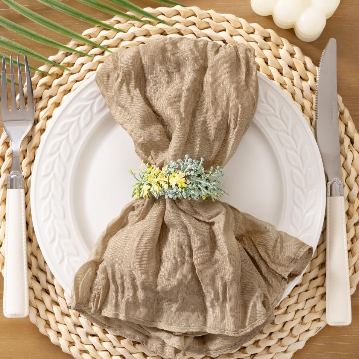 Nude Brown Cheesecloth Table Runner with 50pcs Napkins - Image 3