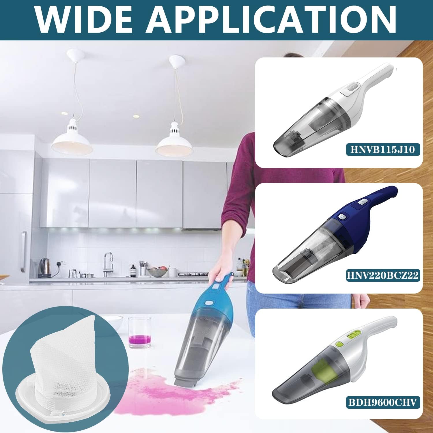 EVF100 Filter Replacement Compatible with Black & Decker Hand Vacuum HNV220B HNV115J HNV215B HNV115B 90590689 Series Cleaners, 6 Pack - Image 6