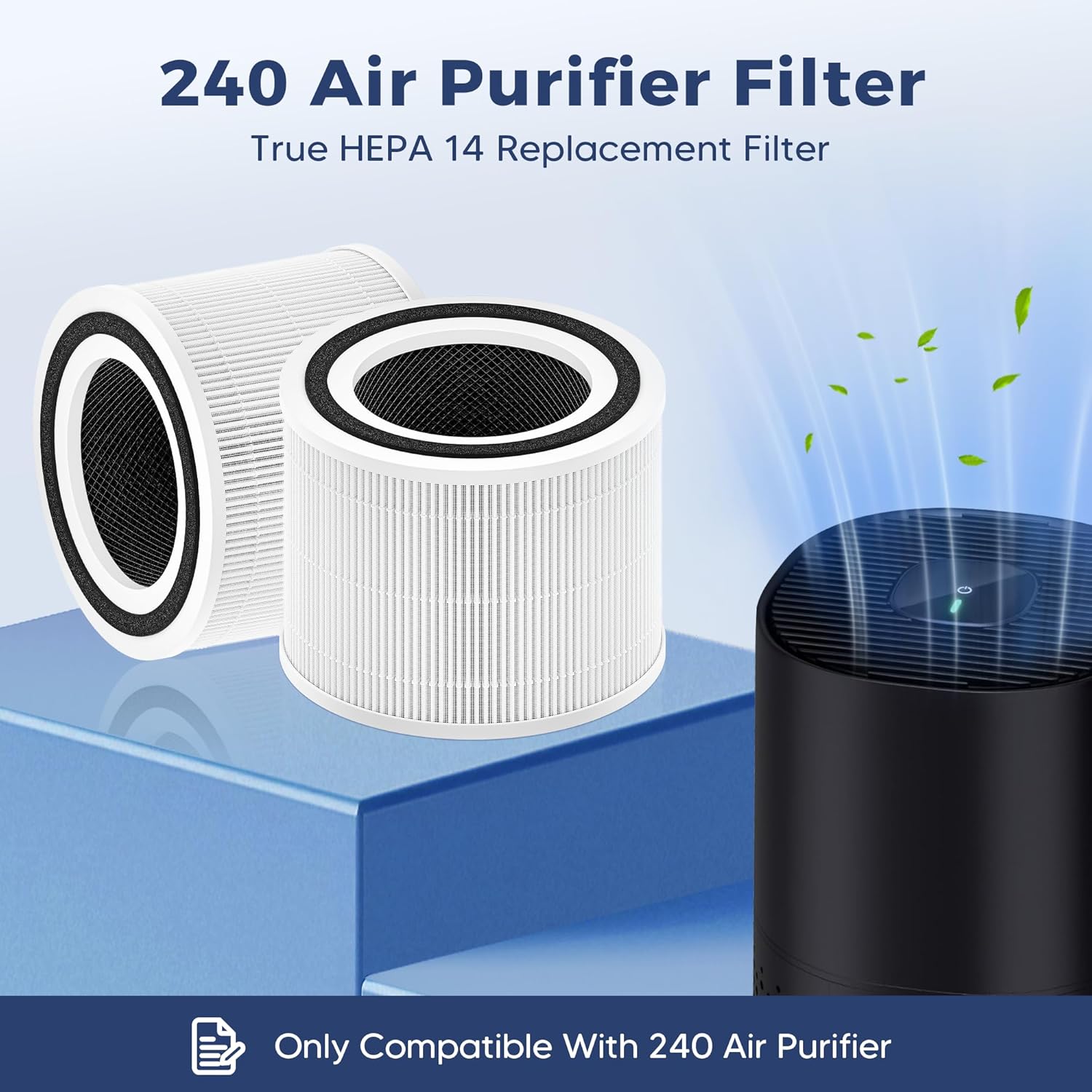 240 Replacement Filter Compatible with PURO 240 Air Purifier,3-in-1 Filtration System with True HEPA H14 and Activated Carbon, Pack of 2 - Image 4