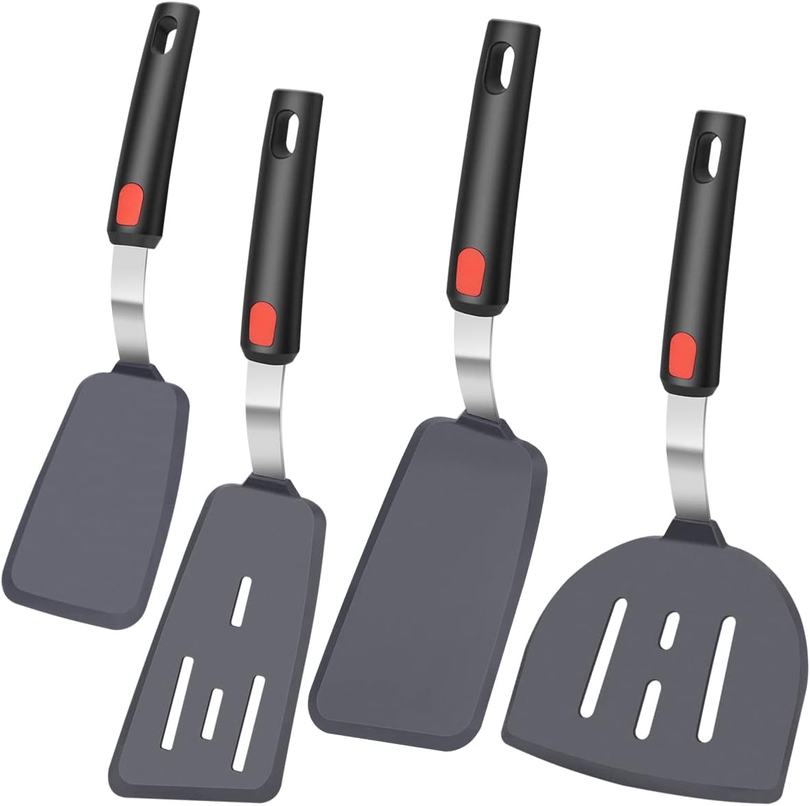 4Pcs Spatula Silicone Heat Resistant Flexible Rubber Silicone Spatulas for Nonstick Cookware, Burger Pancake Spatula Turner Large Spatulas Set for Cooking Kitchen Utensils Set Black - Image 1