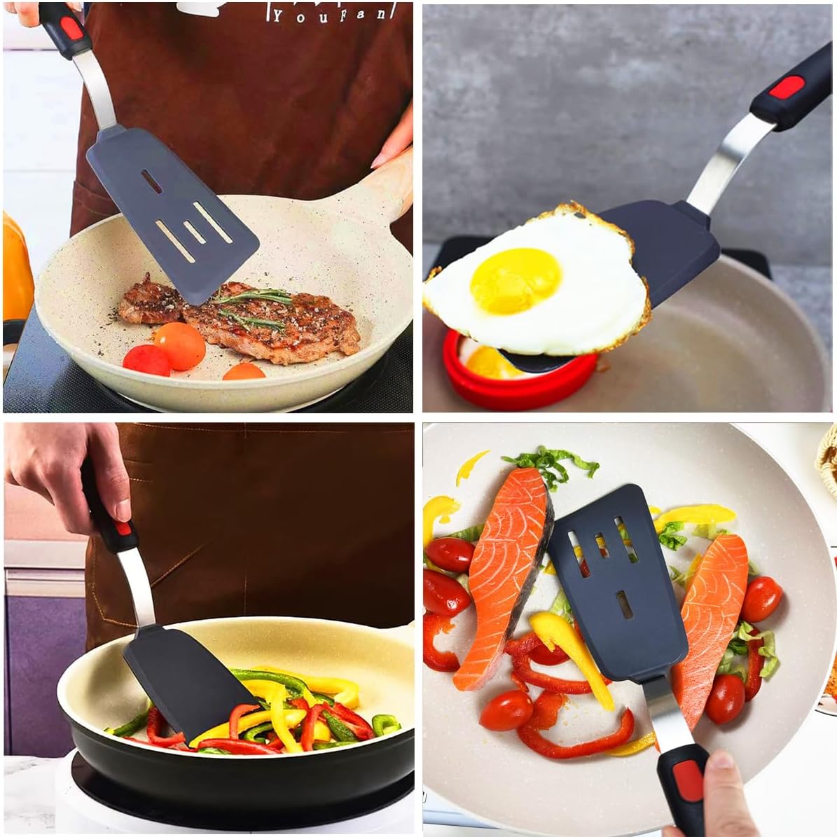 4Pcs Spatula Silicone Heat Resistant Flexible Rubber Silicone Spatulas for Nonstick Cookware, Burger Pancake Spatula Turner Large Spatulas Set for Cooking Kitchen Utensils Set Black - Image 2