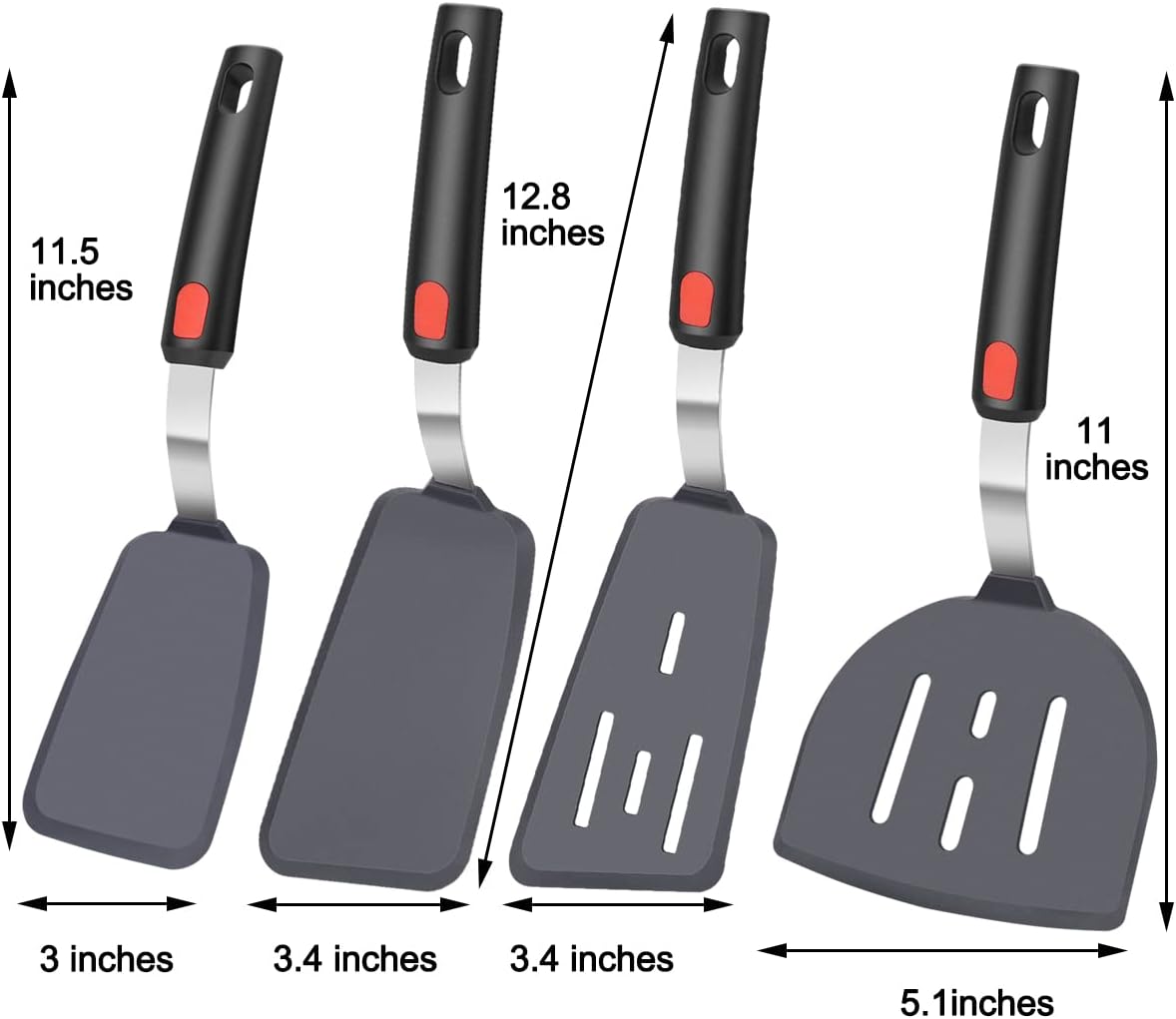 4Pcs Spatula Silicone Heat Resistant Flexible Rubber Silicone Spatulas for Nonstick Cookware, Burger Pancake Spatula Turner Large Spatulas Set for Cooking Kitchen Utensils Set Black - Image 6