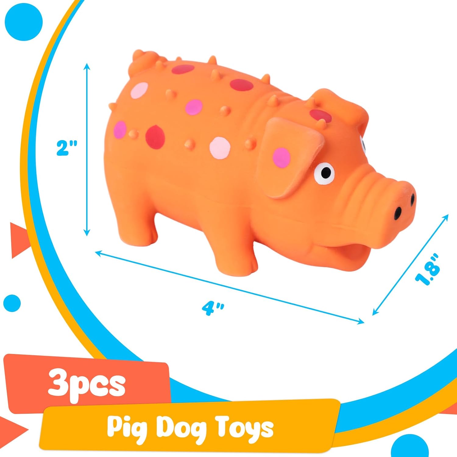 3PCS Squeaky Latex Grunting Pig Dog Toys, 4 Inch Prank Nosie Maker Puppy Chew Toys Rubber Squeeze Gift for Dogs - Image 2