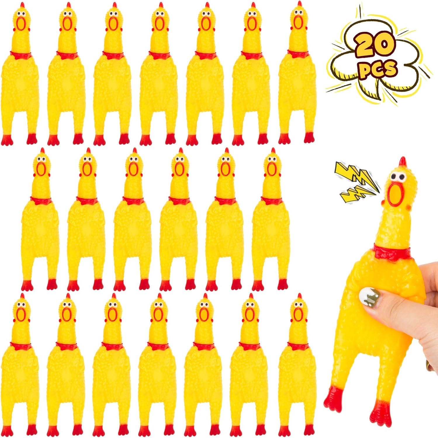 20PCS Squeaky Rubber Chickens, Screaming Chickens Bulk Prank Novelty Toys Pet Toys for Party Favors Family Game Dog Toys Noise Maker - Image 1