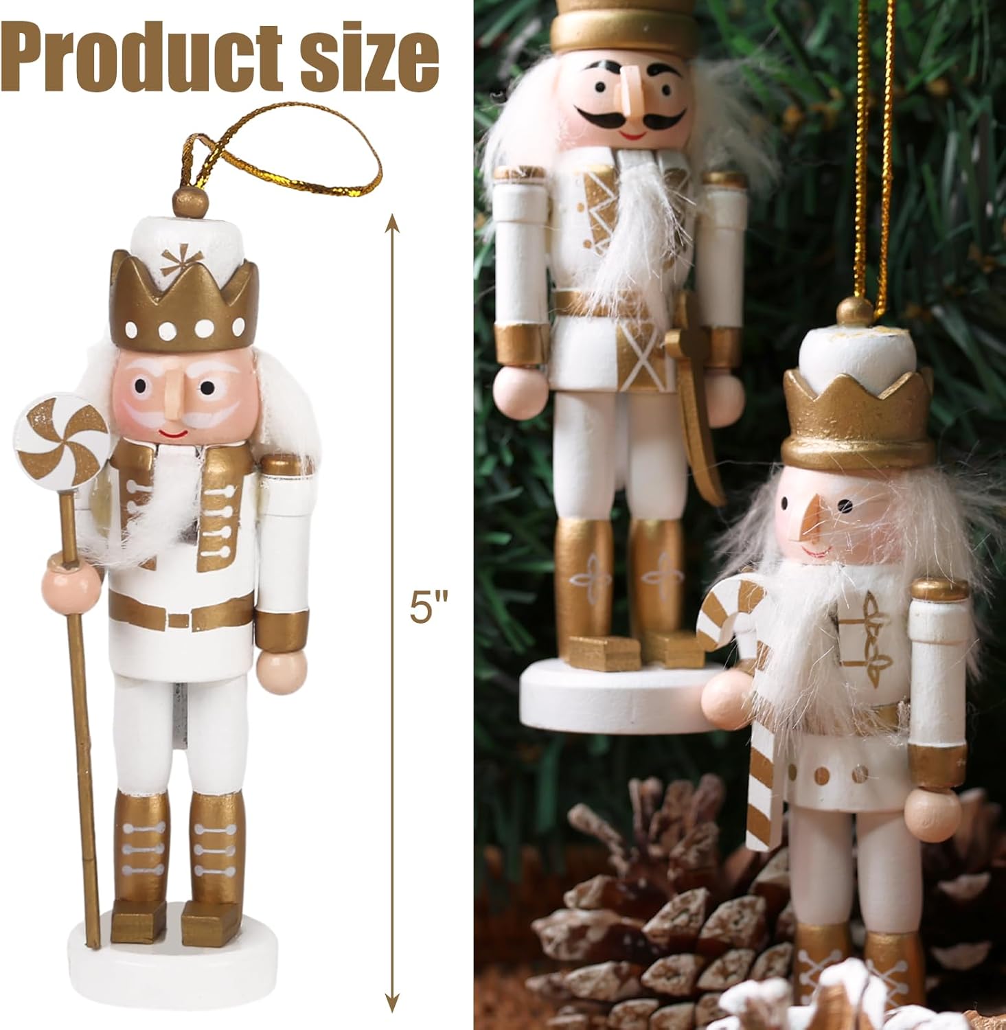5PCS Nutcracker Christmas Decor, Wooden Nutcracker Hanging Ornaments Soldier for Christmas Tree Gift Shelves Table Decoration (5inch) - Image 2