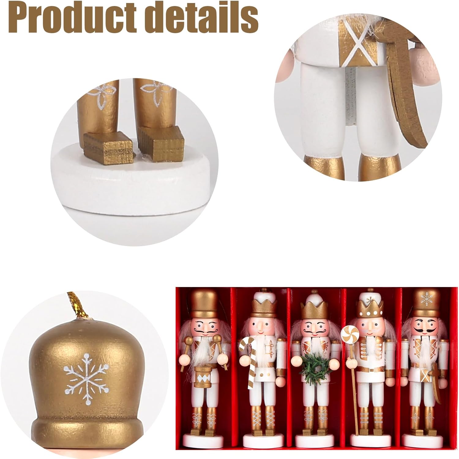 5PCS Nutcracker Christmas Decor, Wooden Nutcracker Hanging Ornaments Soldier for Christmas Tree Gift Shelves Table Decoration (5inch) - Image 3