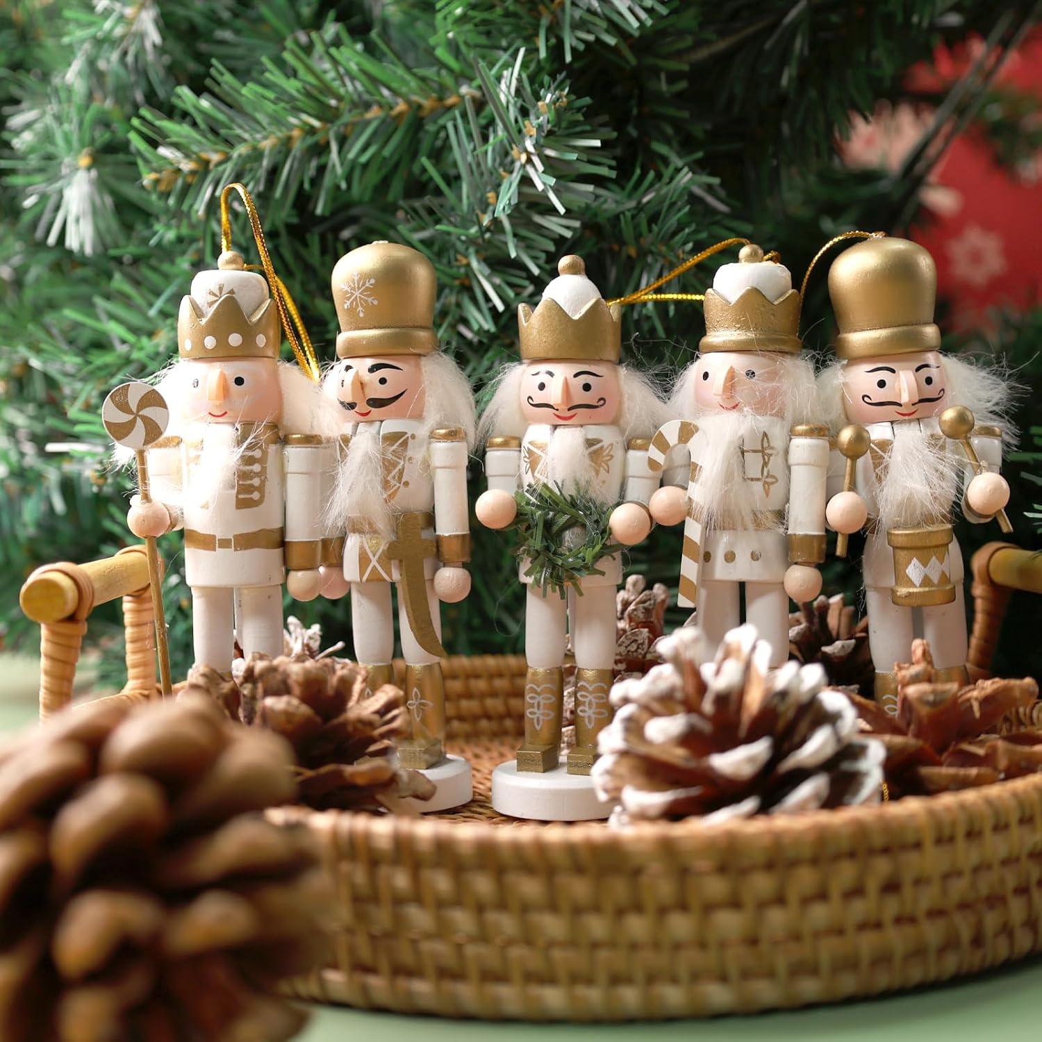 5PCS Nutcracker Christmas Decor, Wooden Nutcracker Hanging Ornaments Soldier for Christmas Tree Gift Shelves Table Decoration (5inch) - Image 5