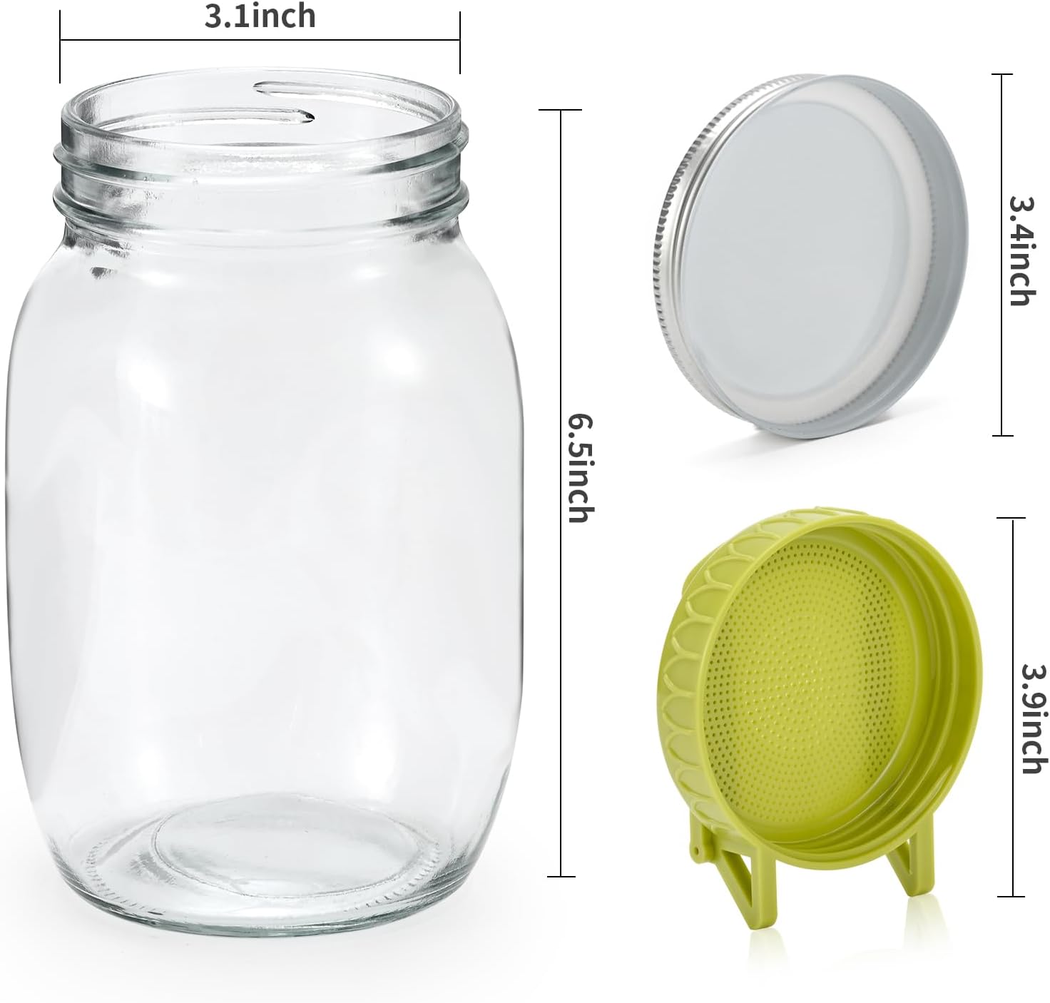 Complete Sprouting Kit - 2 Large Wide-Mouth Mason Jars 32 Oz, 2 Foldalbe Screen Lids with Draining Stand, 2 l Canning Lids, Bean Sprouts Grow Kit for Broccoli alfalfa - Image 5