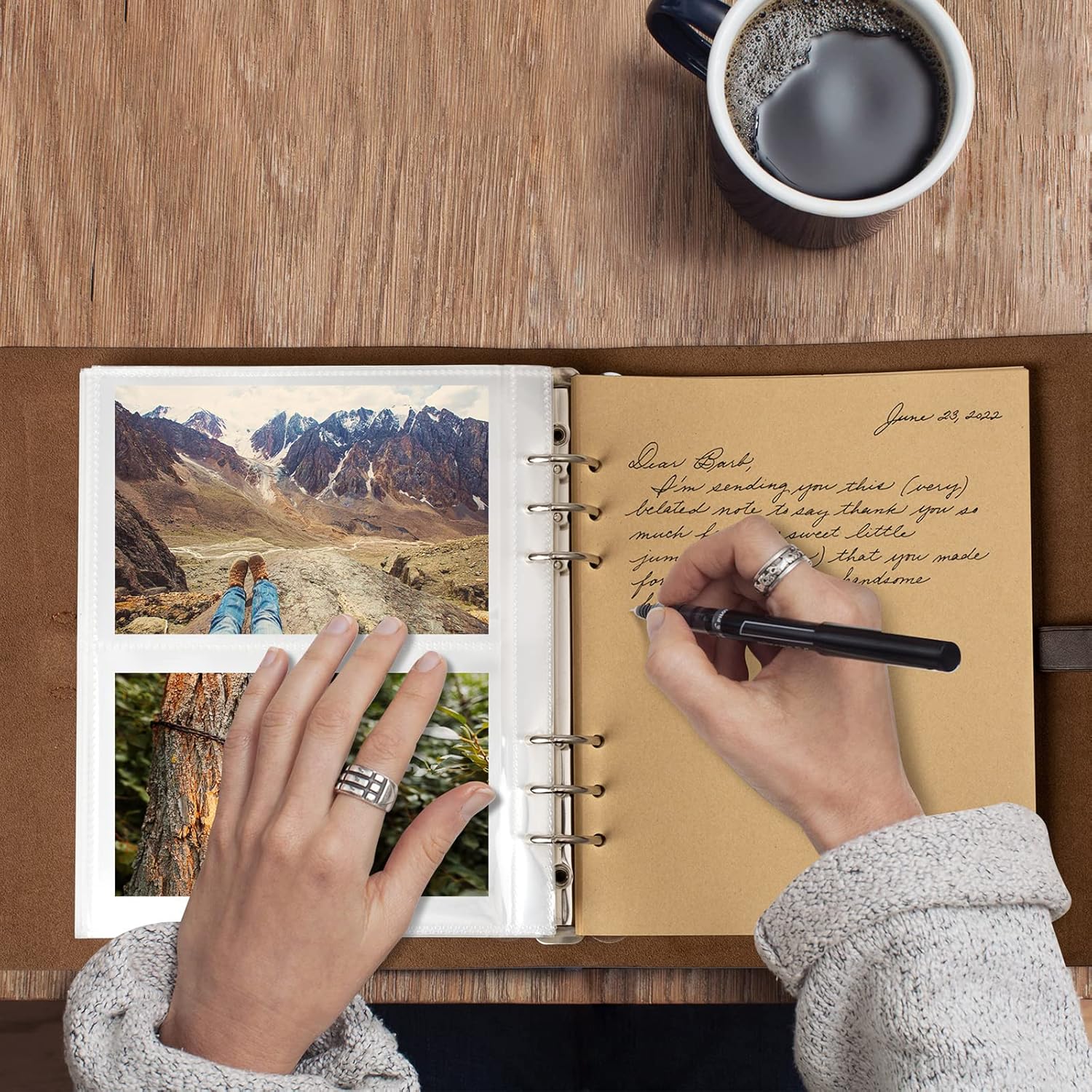 Photo Album 4x6 200 Photos, Genuine Leather Photo Albums with Writing Space with 30 Writing Paper, Travel Family Wedding Kids Graduation Ultrasound Baby Picture Album Scrapbook Photo Album (Simple) - Image 2