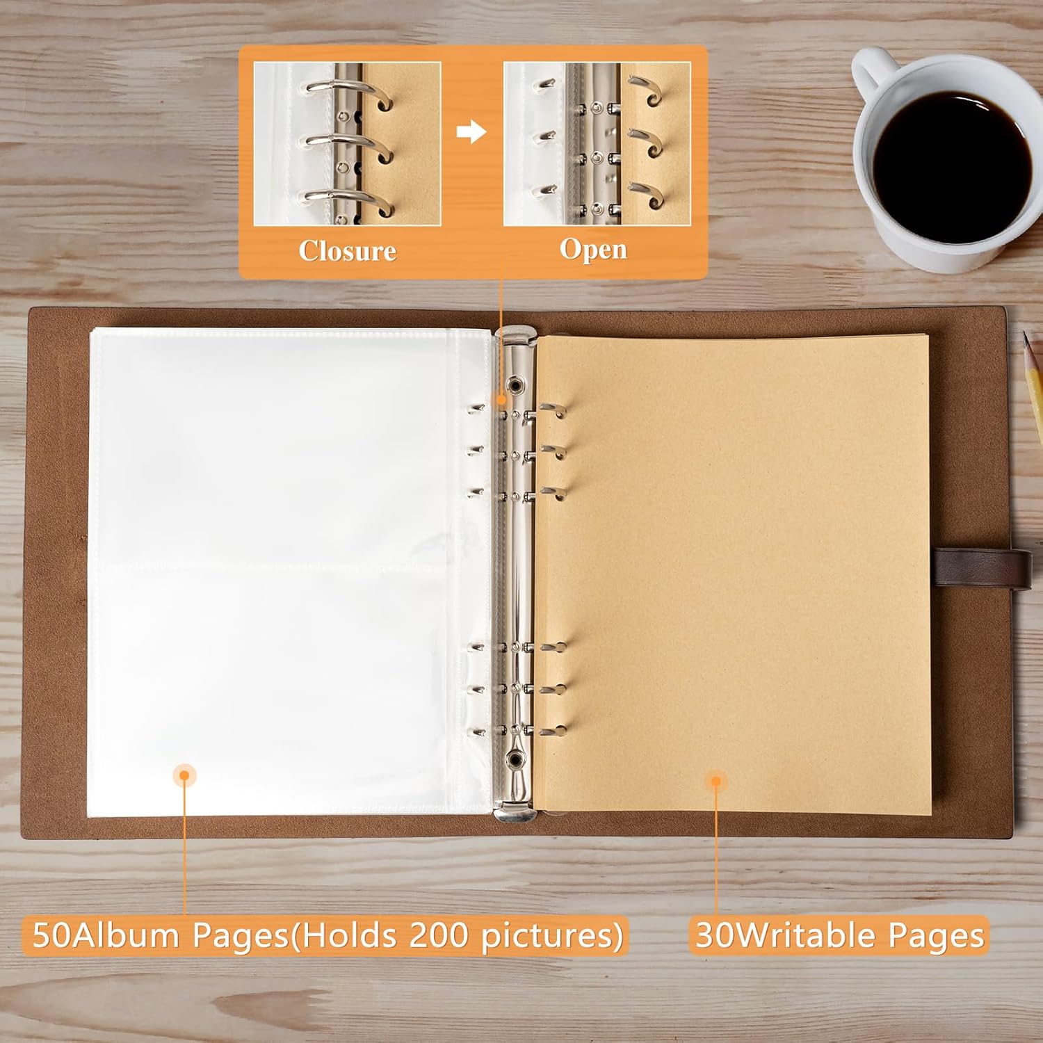 Photo Album 4x6 200 Photos, Genuine Leather Photo Albums with Writing Space with 30 Writing Paper, Travel Family Wedding Kids Graduation Ultrasound Baby Picture Album Scrapbook Photo Album (Simple) - Image 4