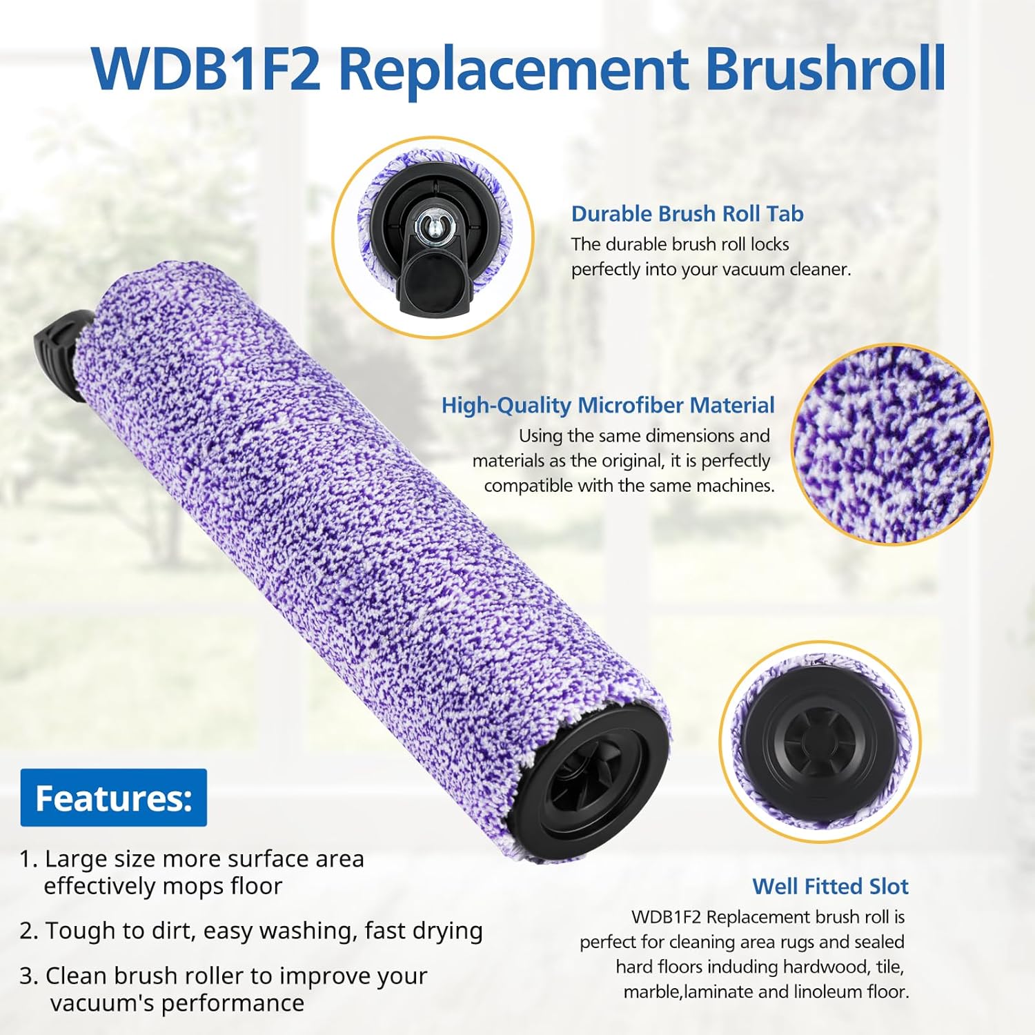 WDB1F2 Replacement Brushroll & Filter Bundle Compatible with Shark Hydrovac WD101 WD201 WD100 WD200 AW201 WD200C WD201C WD101C HydroVac XL 3-in-1 Vacuum Cleaner,Compare Parts WDB1, WDB2, WDFF1, WDFF2 - Image 3
