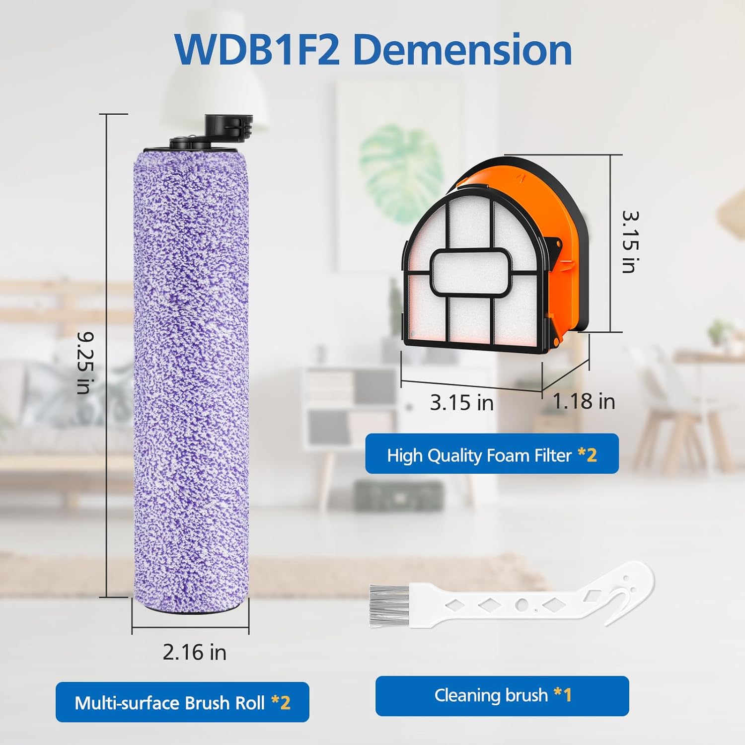 WDB1F2 Replacement Brushroll & Filter Bundle Compatible with Shark Hydrovac WD101 WD201 WD100 WD200 AW201 WD200C WD201C WD101C HydroVac XL 3-in-1 Vacuum Cleaner,Compare Parts WDB1, WDB2, WDFF1, WDFF2 - Image 4