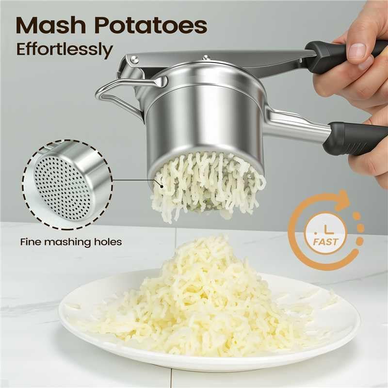 Potato Ricer, 304 Stainless Steel Manual Potato Press with Silicone Handle, Dishwasher Safe Kitchen Tool for Fluffy Mashed Potatoes - Image 2