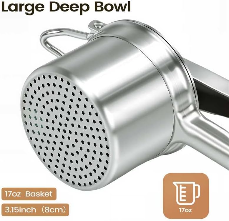 Potato Ricer, 304 Stainless Steel Manual Potato Press with Silicone Handle, Dishwasher Safe Kitchen Tool for Fluffy Mashed Potatoes - Image 3