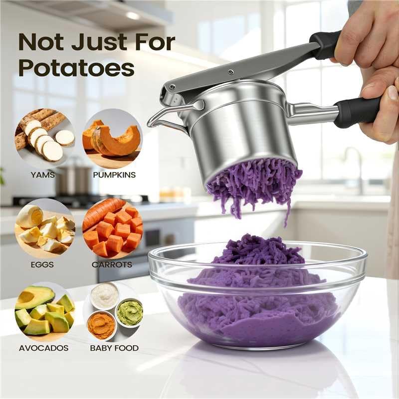 Potato Ricer, 304 Stainless Steel Manual Potato Press with Silicone Handle, Dishwasher Safe Kitchen Tool for Fluffy Mashed Potatoes - Image 5