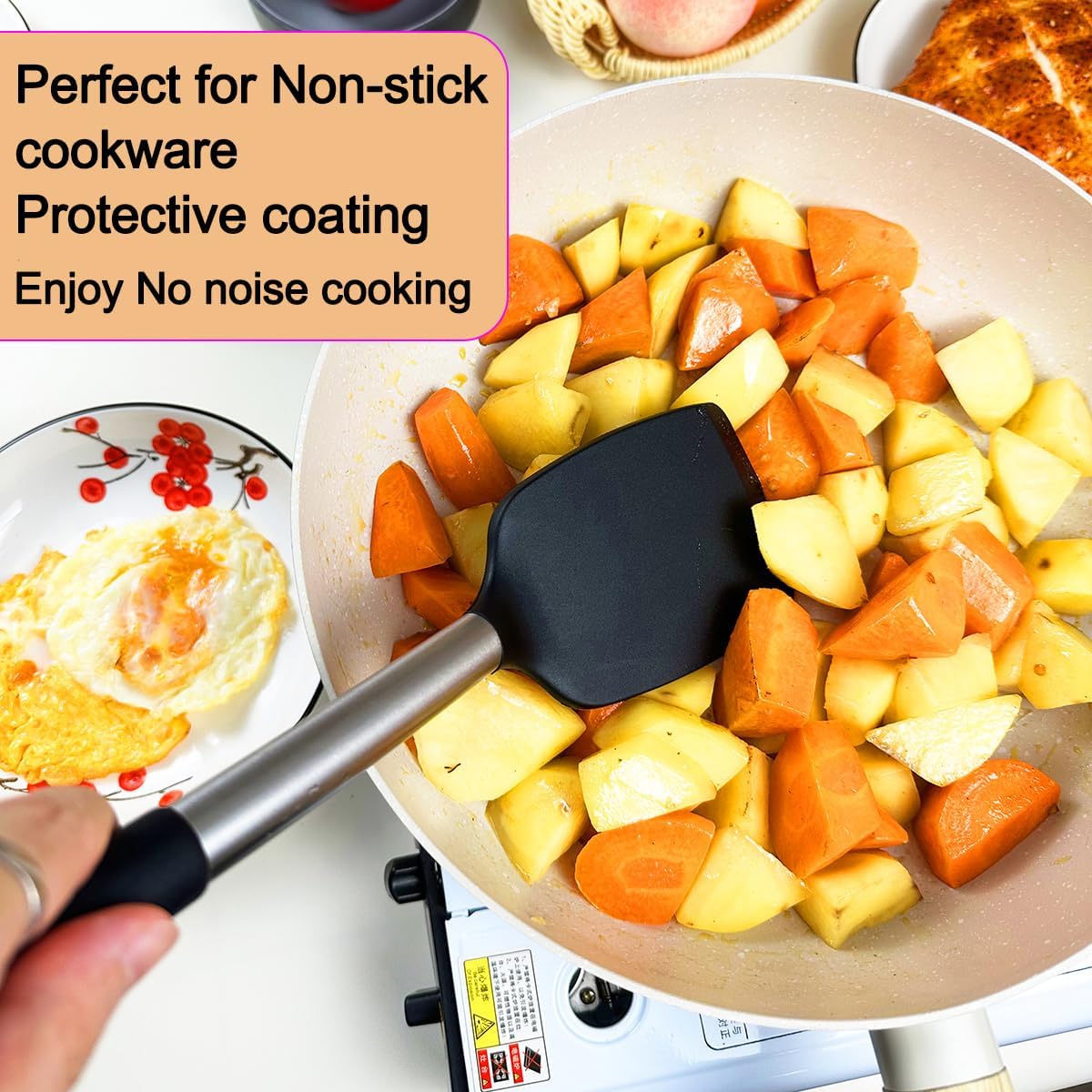 5Pcs Silicone Spatula Heat Resistant Long Large Spatulas Set for Nonstick Cookware, Rubber Pancake Fish Turner Spatula for Kitchen Use Silicone Cooking Kitchen Utensils Set Black - Image 5