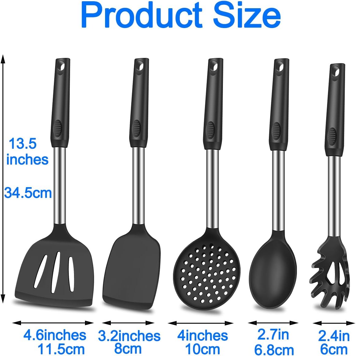5Pcs Silicone Spatula Heat Resistant Long Large Spatulas Set for Nonstick Cookware, Rubber Pancake Fish Turner Spatula for Kitchen Use Silicone Cooking Kitchen Utensils Set Black - Image 7