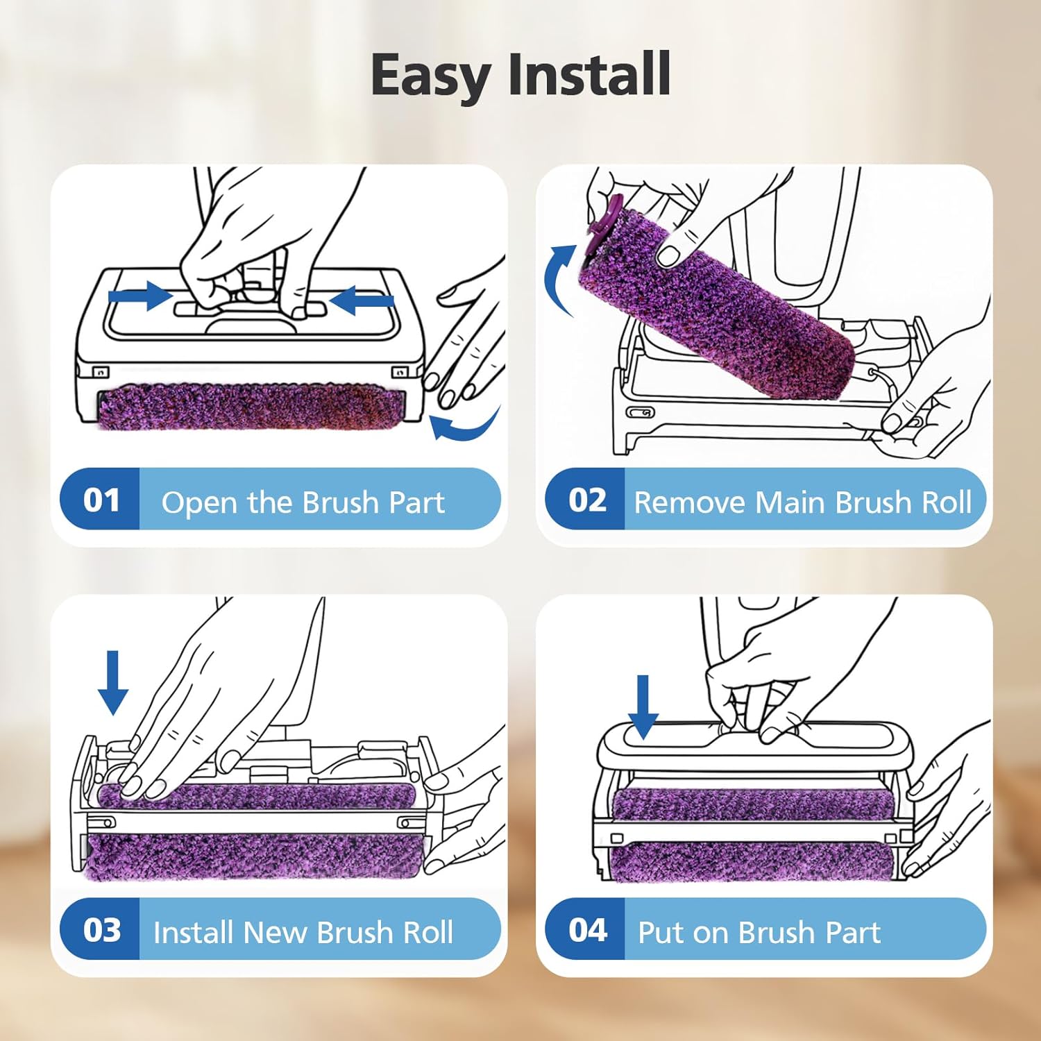 SD201 Brush Roller Shark Mop: Compatible with Shark Steam Pickup 3-in-1 Steam Mop SD200 SD201C SD201Q SD205 Models - Roll Brush 1 Cleaning Tool Replacement Parts Accessories Kit for Months 3 Pack - Image 8