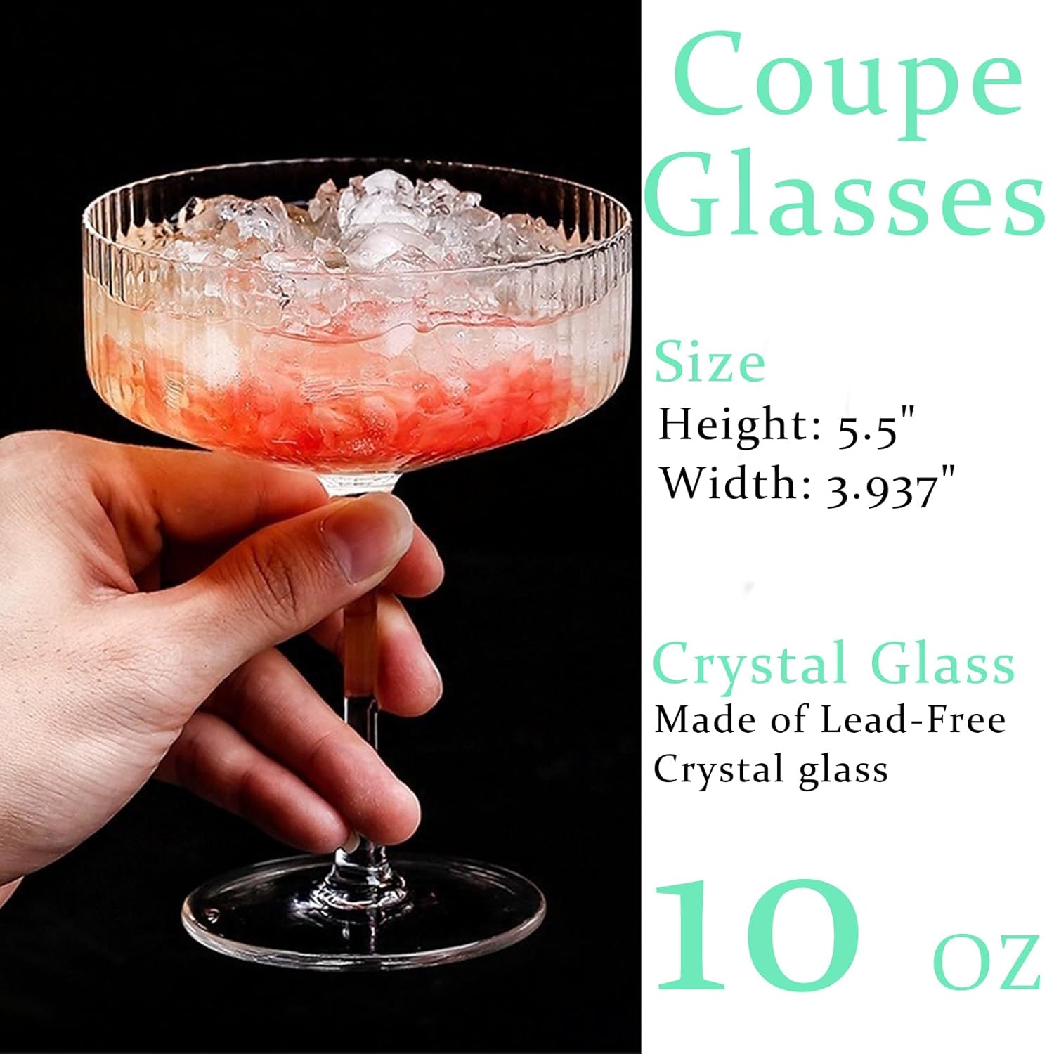 Ribbed Coupe Glasses Set Of 4 | Espresso Martini Glasses | Vintage Cocktail Glasses | Margarita Glass - Image 2