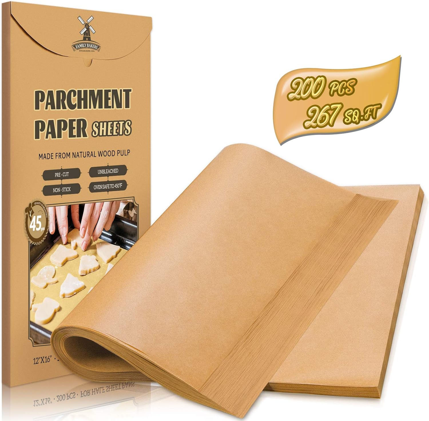 200 Pcs Parchment Paper Sheets, 12 x 16 Inch, Precut Non-Stick Parchment Sheets for Baking, Cooking, Grilling, Air Fryer and Steaming - Unbleached, Fit for Half Sheet Pans - Image 1