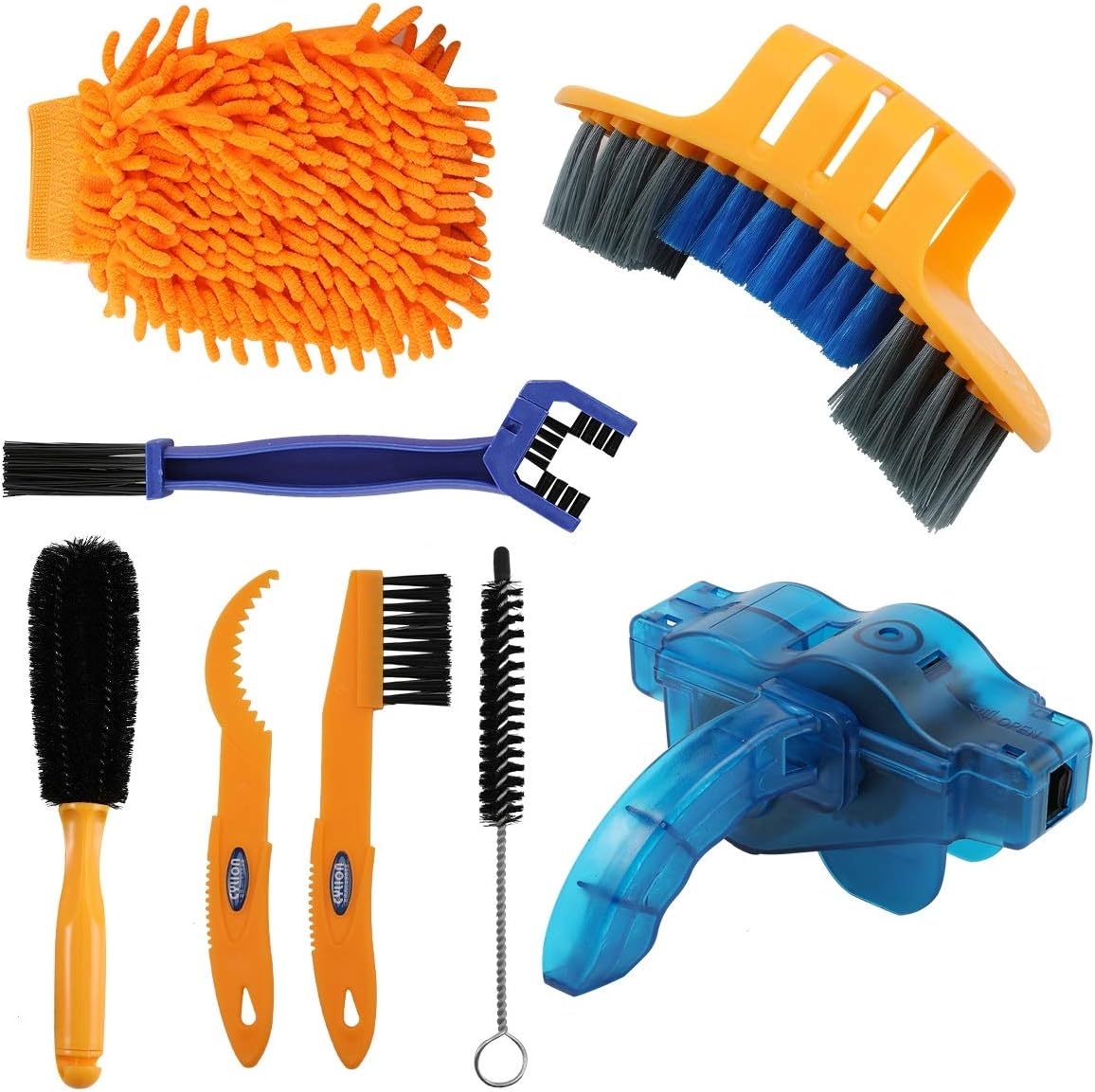 8 Pieces Precision Bicycle Cleaning Brush Tool Including Bike Chain Scrubber, suitable for Mountain, Road, City, Hybrid,BMX Bike and Folding Bike - Image 1