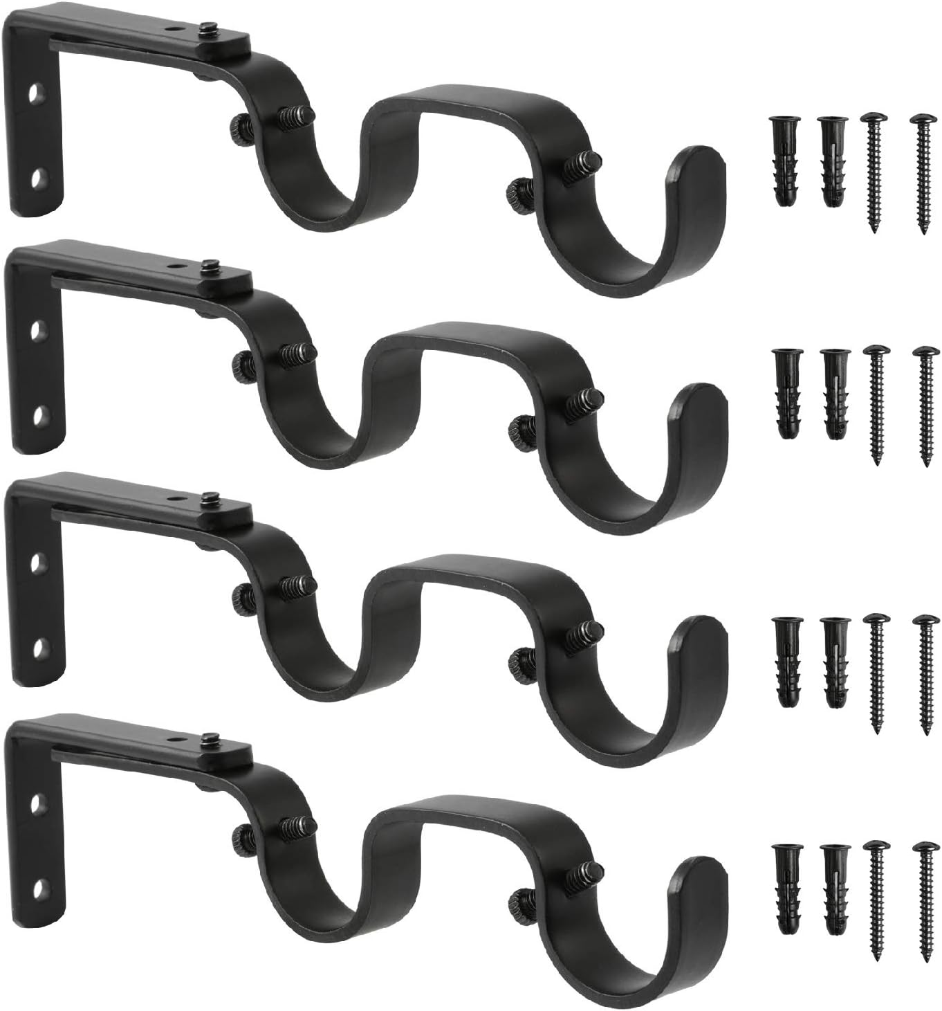 Heavy Duty Curtain Rod Brackets - Adjustable Double Rod Holders, 1 Inch (4 PCS, Black) - Image 1