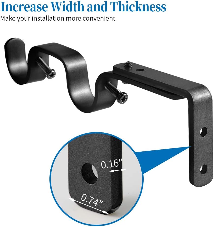 Heavy Duty Curtain Rod Brackets - Adjustable Double Rod Holders, 1 Inch (4 PCS, Black) - Image 2