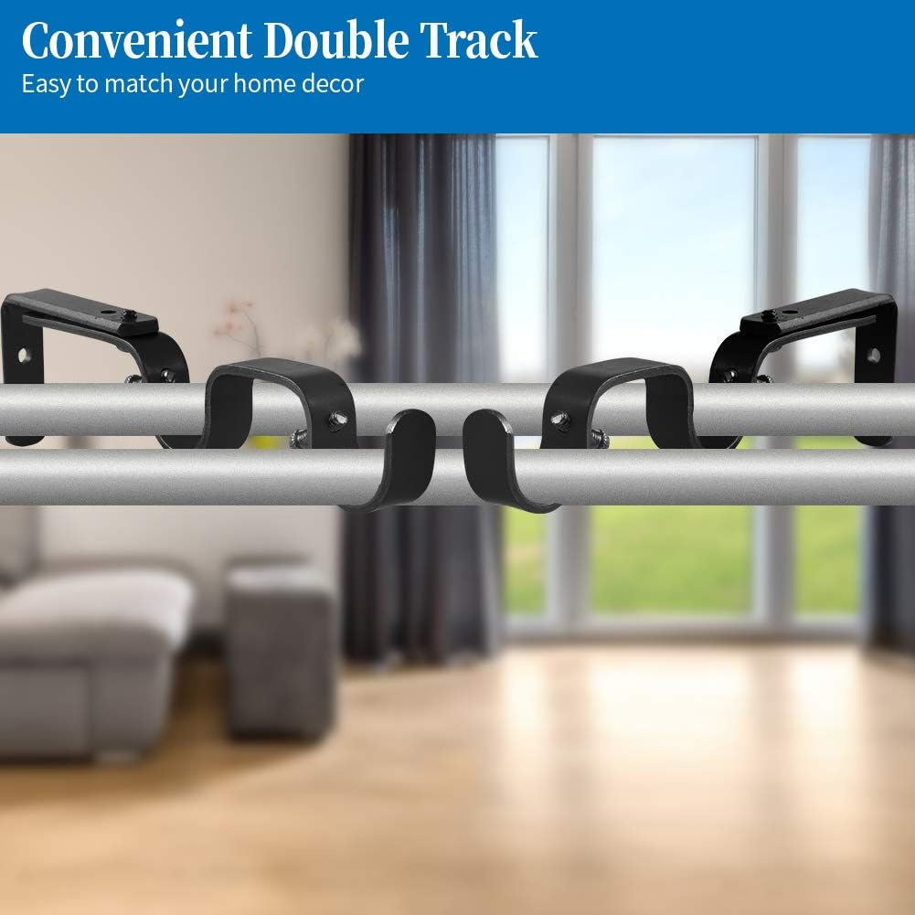 Heavy Duty Curtain Rod Brackets - Adjustable Double Rod Holders, 1 Inch (4 PCS, Black) - Image 3