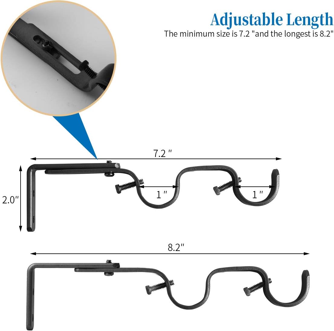 Heavy Duty Curtain Rod Brackets - Adjustable Double Rod Holders, 1 Inch (4 PCS, Black) - Image 4