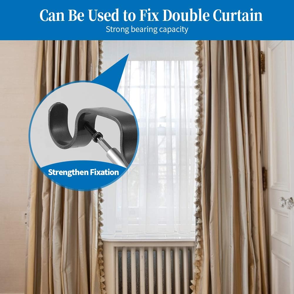 Heavy Duty Curtain Rod Brackets - Adjustable Double Rod Holders, 1 Inch (4 PCS, Black) - Image 5