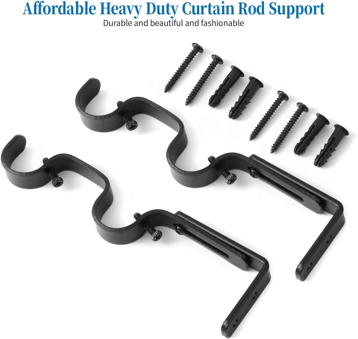 Heavy Duty Curtain Rod Brackets - Adjustable Double Rod Holders, 1 Inch (4 PCS, Black) - Image 6