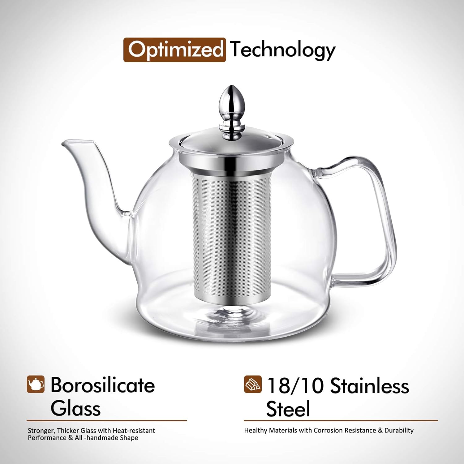 1000ml Glass Teapot with Removable Infuser, Stovetop Safe Tea Kettle, Blooming and Loose Leaf Tea Maker Set - Image 2