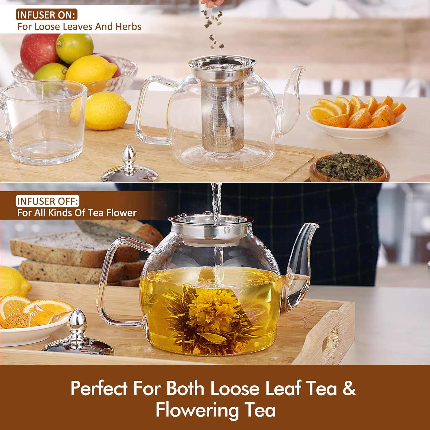 1000ml Glass Teapot with Removable Infuser, Stovetop Safe Tea Kettle, Blooming and Loose Leaf Tea Maker Set - Image 5