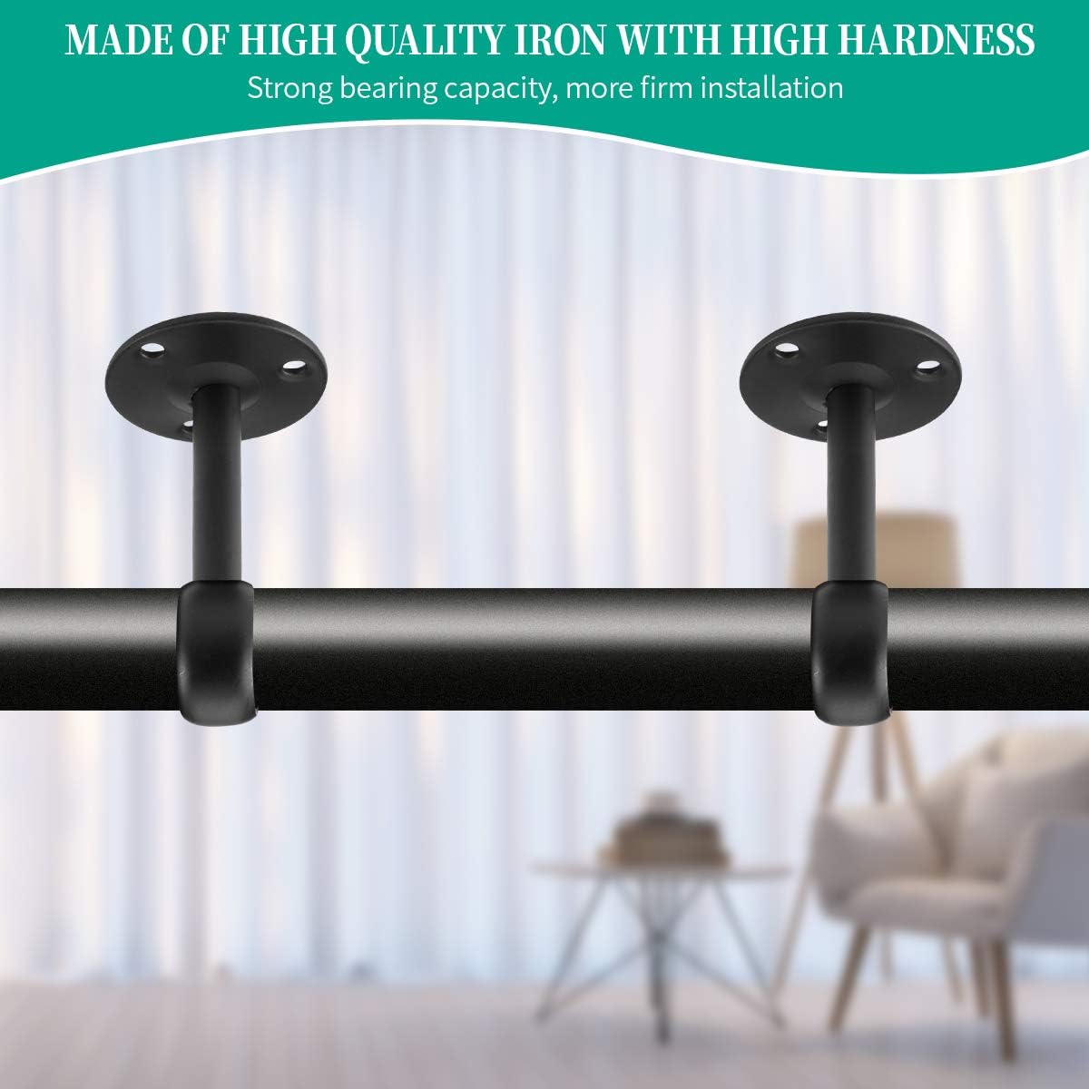 Curtain Rod Ceiling-Mount Bracket Curtain Rod Brackets Curtain Rod Holders (8 PCS, Black) - Image 4