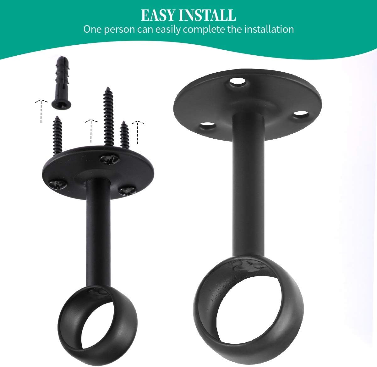Curtain Rod Ceiling-Mount Bracket Curtain Rod Brackets Curtain Rod Holders (8 PCS, Black) - Image 7